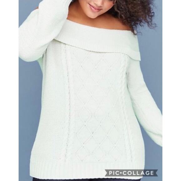 NWT Lane Bryant Off-the-Shoulder Cable Knit Sweater Green Warm Comfy Size 22/24 - Picture 8 of 8